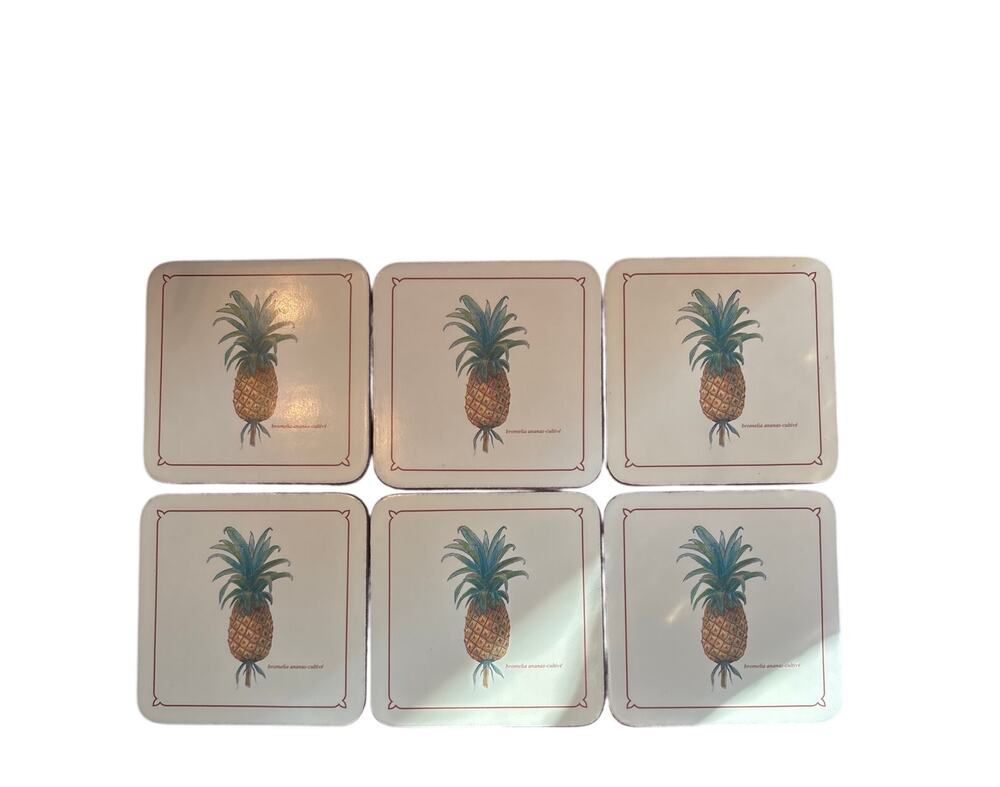 Pimpernel Set of 6 Cork Back Pineapple Coasters New in Box Never Used